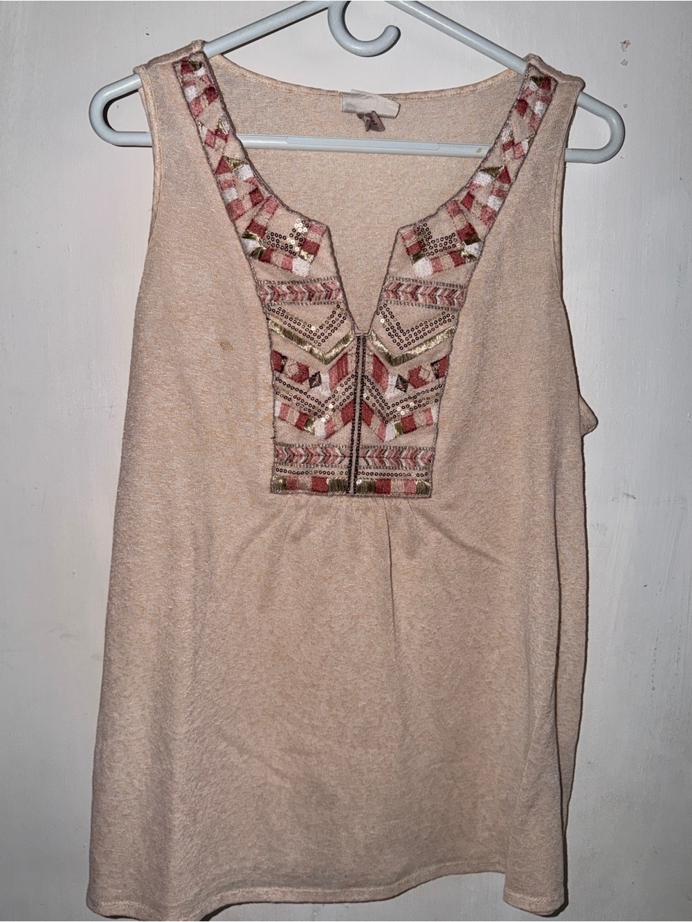 Knox Rose Cream Sleeveless Tank with Pink and Brown Beaded Trim